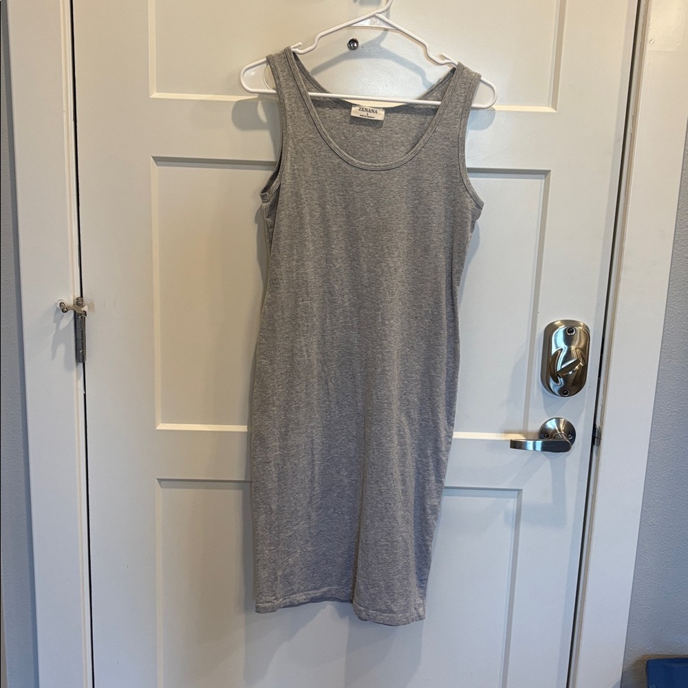 Zenana Gray Ribbed Tank Dress | Stretch Bodycon | Casual Basic